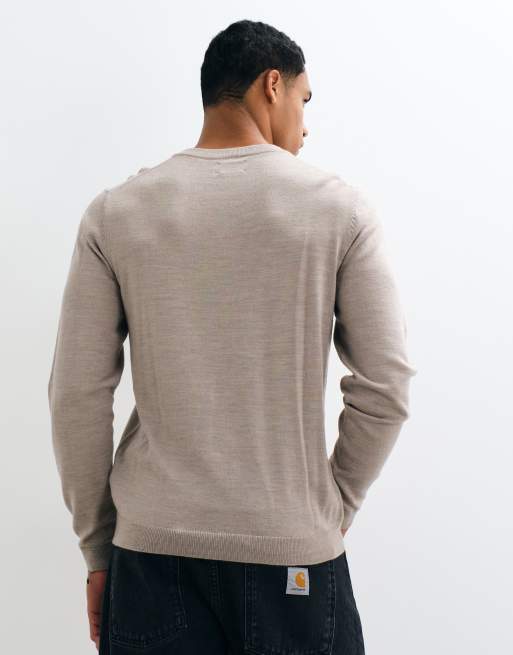 ASOS DESIGN knitted merino wool henley in taupe, 5 of 5