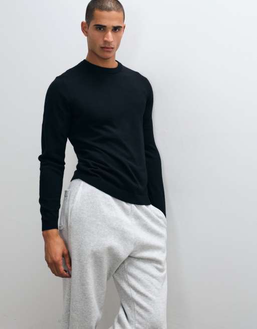 ASOS DESIGN knitted merino wool jumper in black, 2 of 5