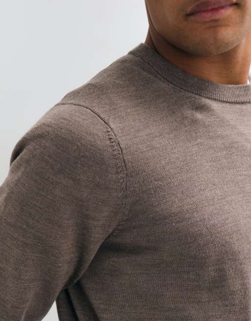 ASOS DESIGN knitted merino wool jumper in brown, 3 of 5