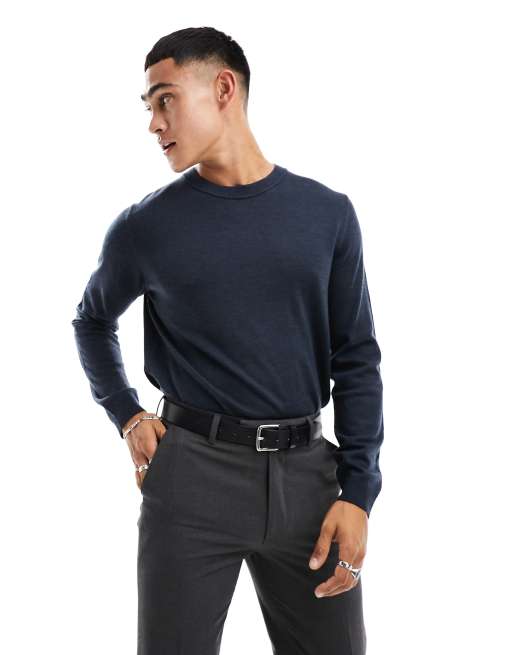 Mens navy merino wool on sale jumper