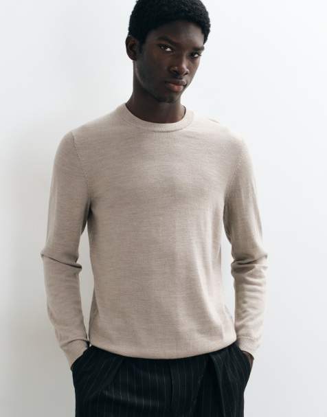 ASOS DESIGN knitted merino wool jumper in taupe - view 1