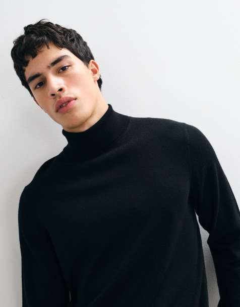 ASOS DESIGN knitted merino wool roll neck in black - view 1