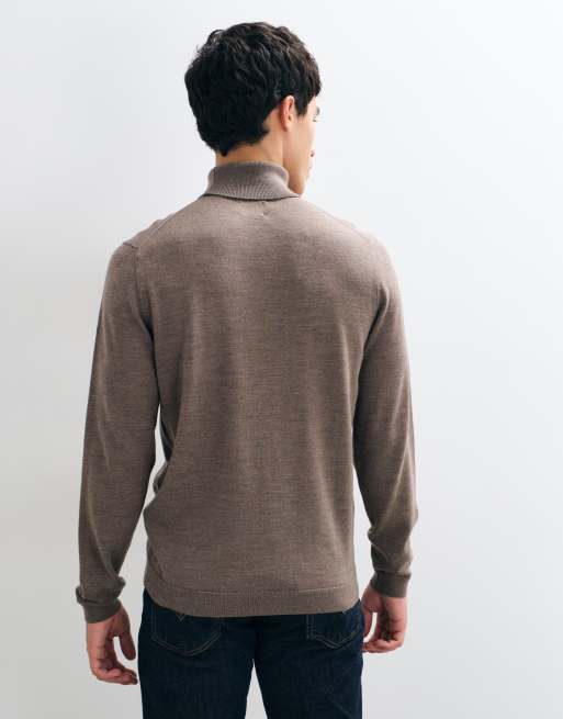 ASOS DESIGN knitted merino wool roll neck in brown, 2 of 5