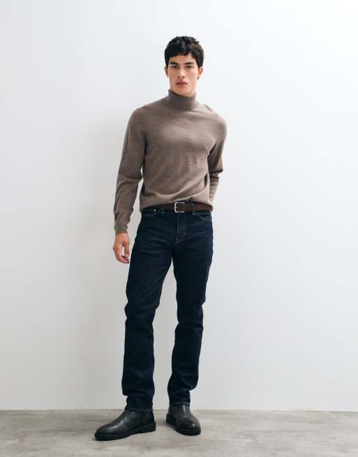 ASOS DESIGN knitted merino wool roll neck in brown, 3 of 5