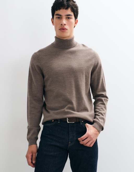ASOS DESIGN knitted merino wool roll neck in brown, 4 of 5