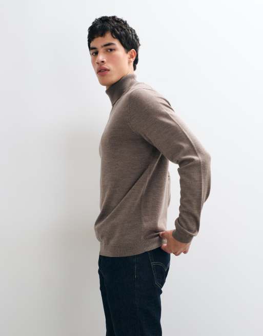 ASOS DESIGN knitted merino wool roll neck in brown, 5 of 5