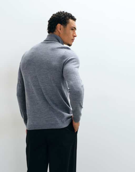 ASOS DESIGN knitted merino wool roll neck in grey, 3 of 5