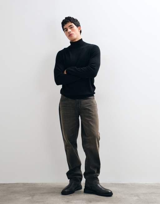 ASOS DESIGN knitted merino wool roll neck in taupe, 3 of 5