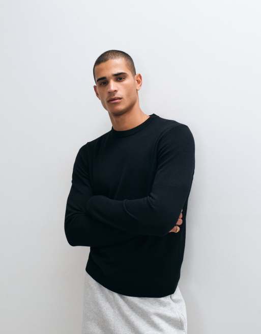 ASOS DESIGN knitted merino wool sweater in black, 5 of 5