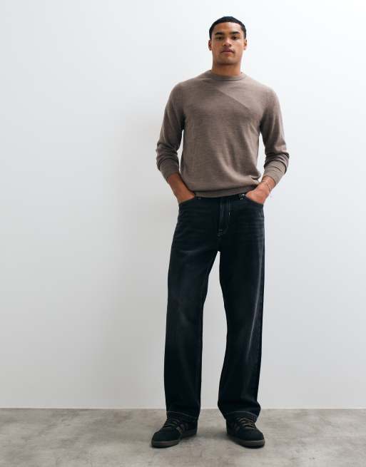ASOS DESIGN knitted merino wool sweater in brown, 2 of 5
