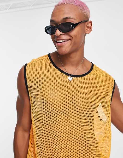 ASOS DESIGN knitted mesh tank top with contrast binding in orange ASOS