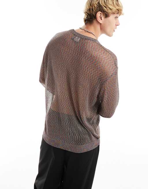 ASOS DESIGN long sleeve t-shirt in metallic mesh