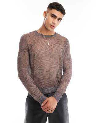 ASOS DESIGN knitted metallic mesh long sleeve jumper in multi