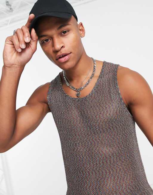 ASOS DESIGN knitted metallic mesh rainbow tank top - part of a set