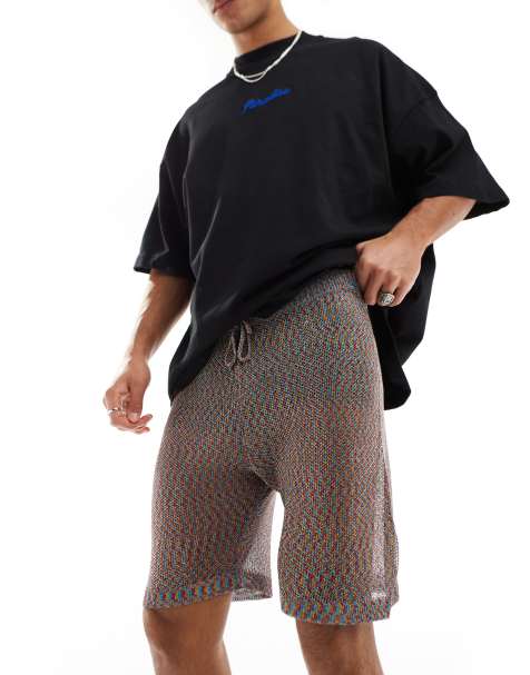 ASOS DESIGN knitted metallic mesh shorts in multi - view 1
