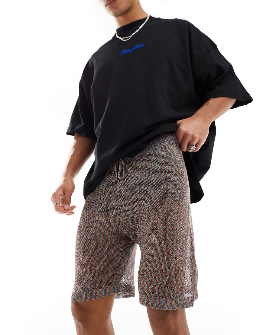 ASOS DESIGN knitted metallic mesh shorts in multi
