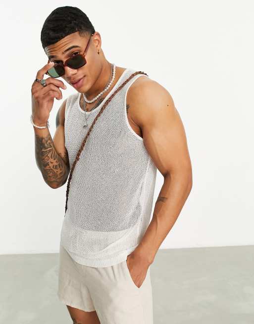 ASOS DESIGN crew neck knitted tank top in grey