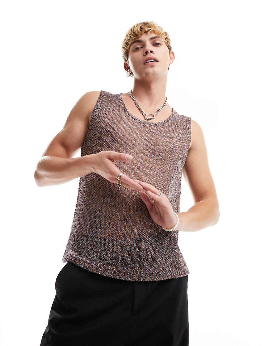 ASOS DESIGN knitted metallic mesh vest in multi