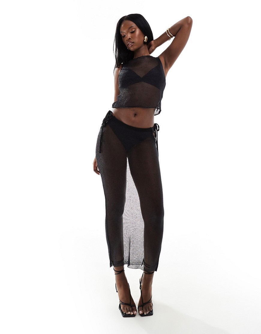 knitted metallic midaxi skirt in black - part of a set