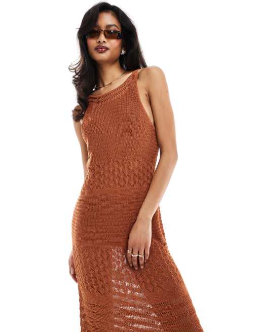 knee length dresses for ladies Metallic Rust Satin Strappy Ruched Midi Dress /4-2-1 main image 1
