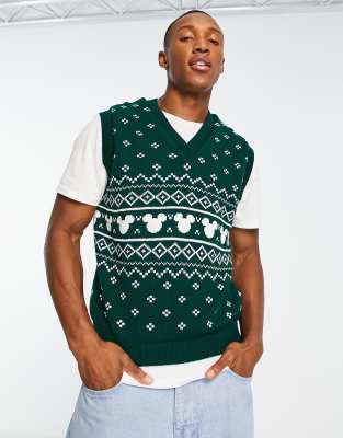 ASOS DESIGN knitted Mickey fair isle tank in green  - ASOS Price Checker