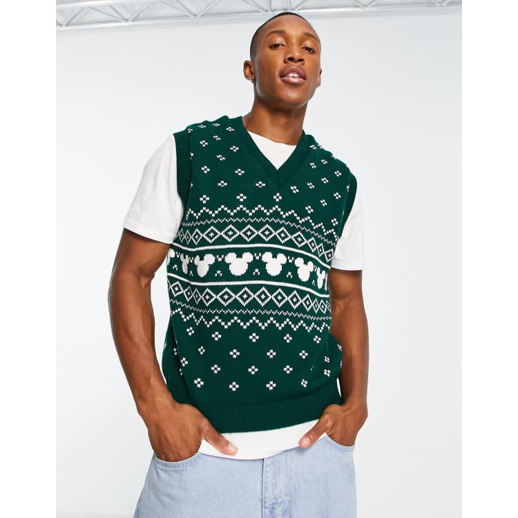 ASOS DESIGN knitted Mickey fair isle tank in green | ASOS