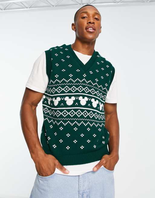 ASOS DESIGN knitted Mickey fair isle tank in green 
