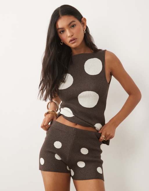 ASOS DESIGN knitted micro shorts in brown polka dot (part of a set), 3 of 5
