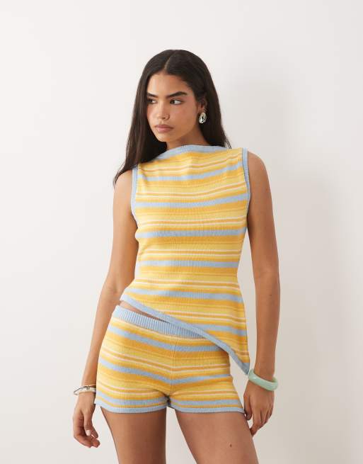ASOS DESIGN knitted micro shorts in stripe (part of a set), 2 of 5