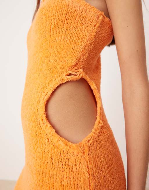 ASOS DESIGN knitted midaxi dress in slub yarn with raw edge detail in orange