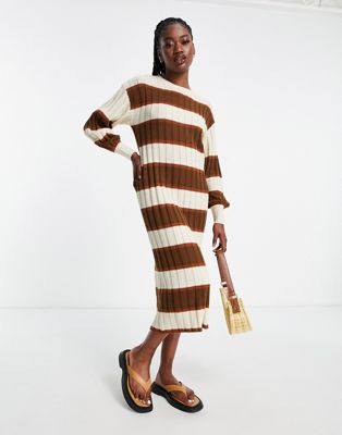 ASOS DESIGN midi jumper dress in brown tonal stripe