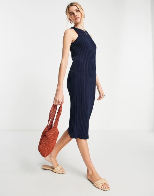 ASOS DESIGN knitted midi dress in natural boucle yarn in navy, 4 of 4
