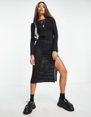 ASOS DESIGN knitted midi dress in open stitch in black | ASOS