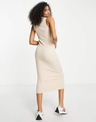 ASOS DESIGN knitted midi dress with collar and button through in cream