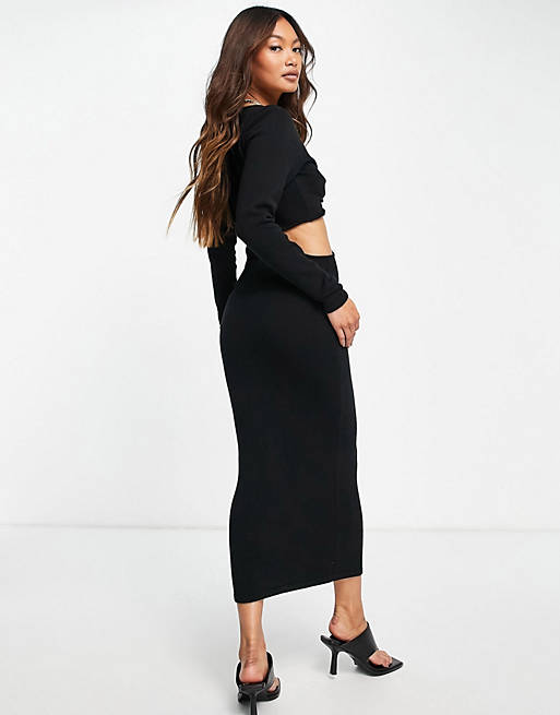 Dresses knitted midi dress with cut out detail in black 