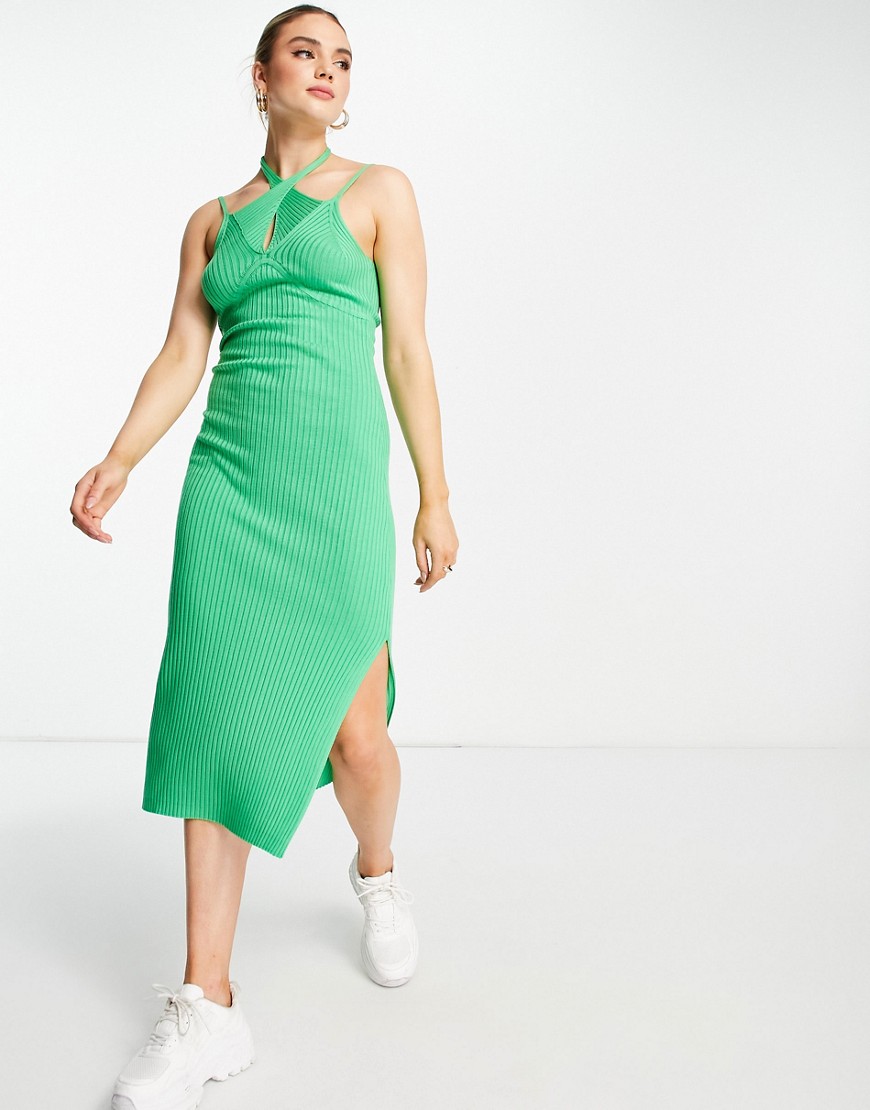 ASOS DESIGN knitted midi dress with cut out detail in green