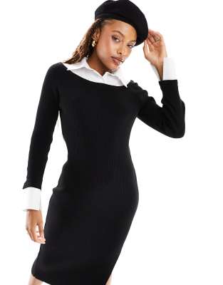 black dress white collar amazon ASOS DESIGN knitted midi with shirt in COLOR:Red