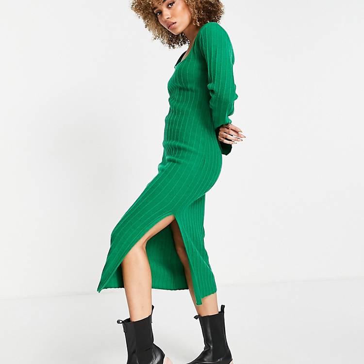 Asos Women Clothing Dresses Knitted Dresses Knitted midi dress with square neck in 