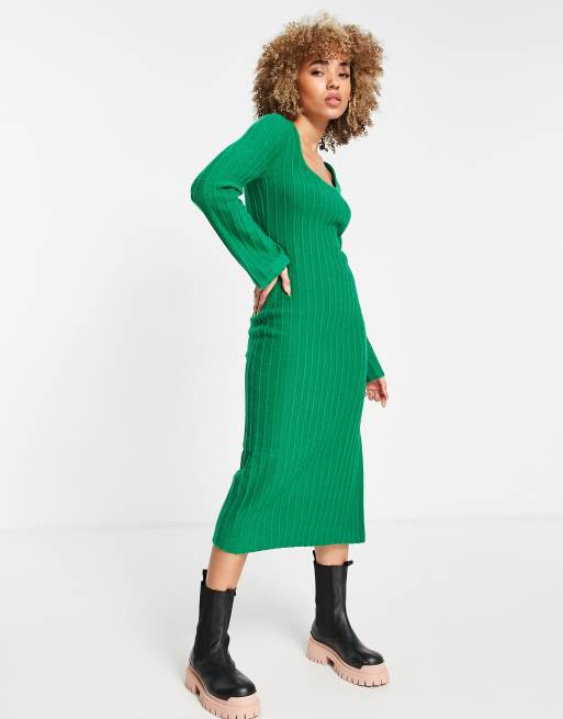 knee length dresses for ladies Rent Nobody's Child Space Dye Knitted Midi Dress In Green