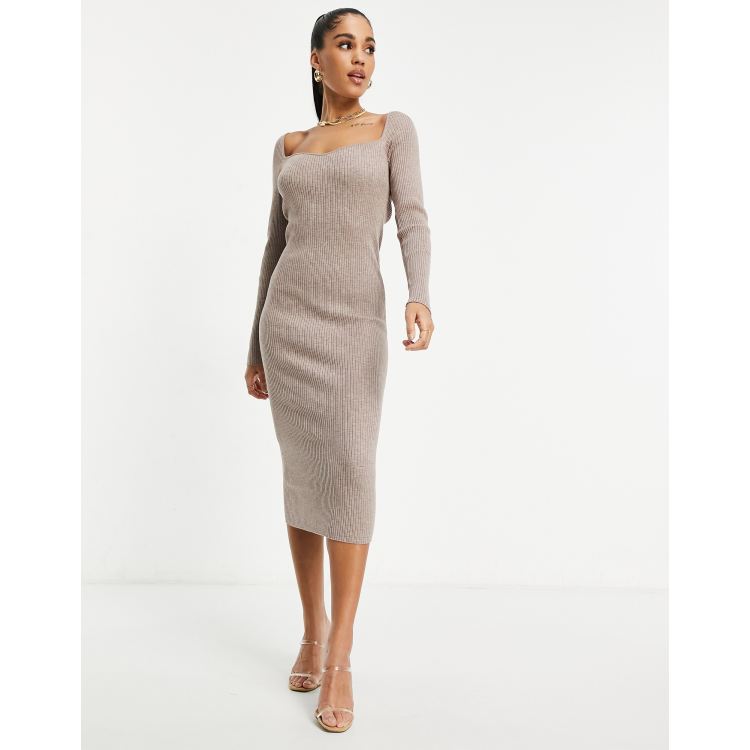 ASOS DESIGN knitted midi dress with sweetheart neck detail in