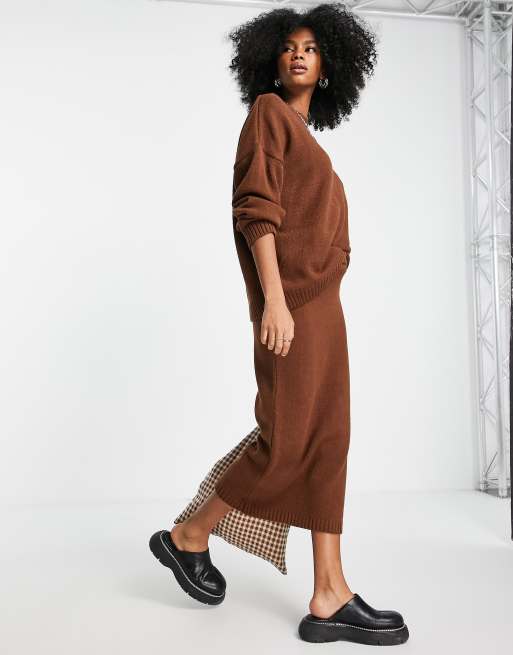 Brown Knit Skirt and Sweater Set - Rwco