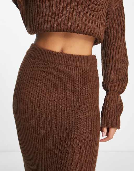 ASOS DESIGN knitted midi skirt in brown (part of a set), 3 of 4