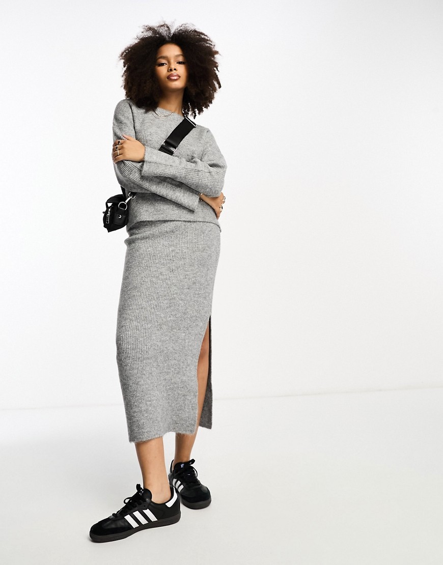 Asos Design Knitted Midi Skirt In Gray - Part Of A Set