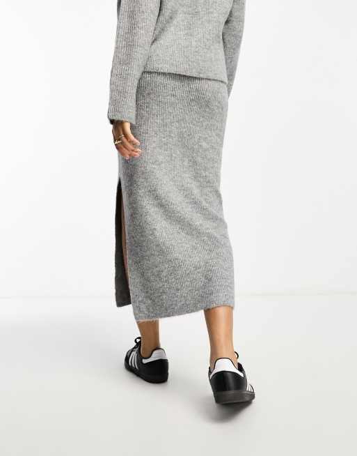 ASOS DESIGN knitted midi skirt in grey co-ord