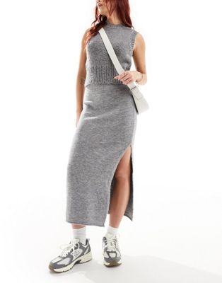 ASOS DESIGN knitted midi skirt in grey