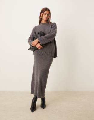 Asos Design Knitted Midi Skirt In Lambswool Blend - Part Of A Set-gray