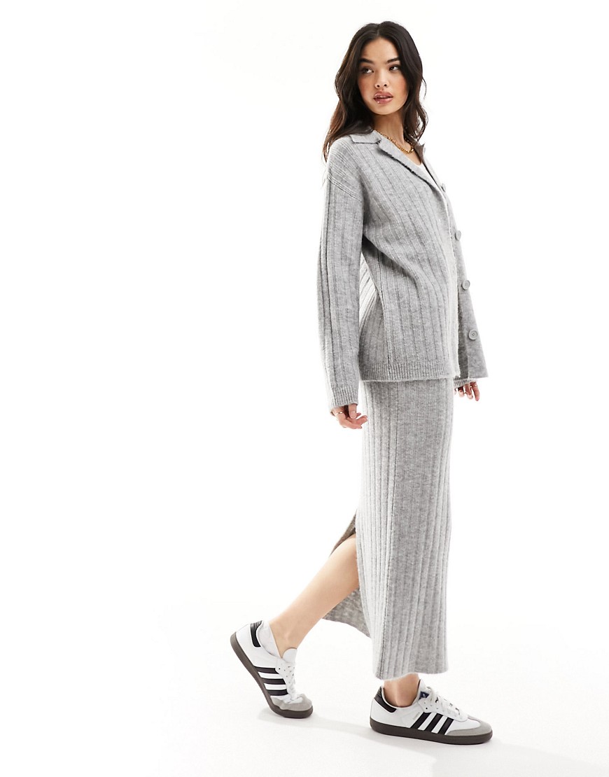 ASOS DESIGN knitted midi skirt in rib co ord in grey