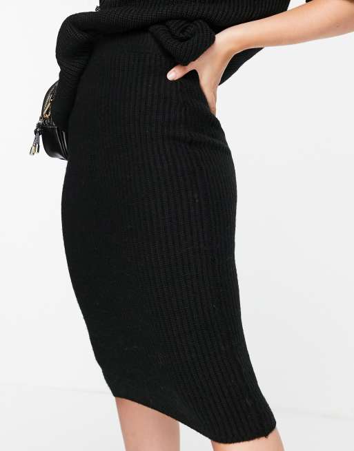 ASOS DESIGN knitted midi skirt in rib in black - part of a set