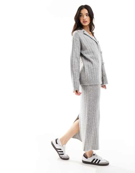 ASOS DESIGN knitted midi skirt in rib in gray - part of a set
