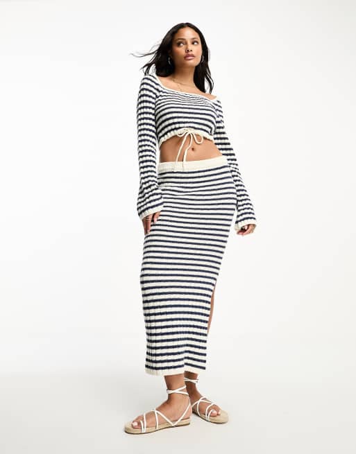 ASOS DESIGN knit sweater and maxi skirt set in textured ladder